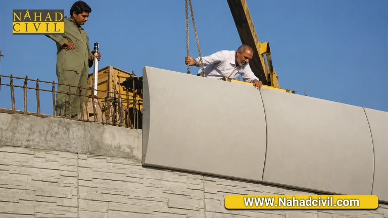 نمای جانبی نصب قرنیز بتنی روی پل جوادیه تهران، تولید نهاد
